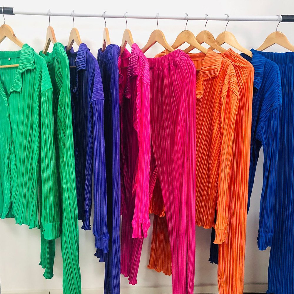 Macymars™ Women Clothing Retro Casual Fashion Fashion Suit 2022 Long Sleeve Loose-Fitting Pleated Wide Leg Pants Two-Piece Set