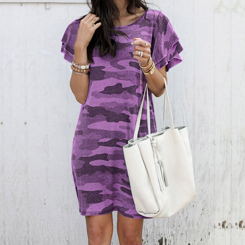 Macymars™ Fashionable Trend Loose Camo Print Short Sleeve Dress