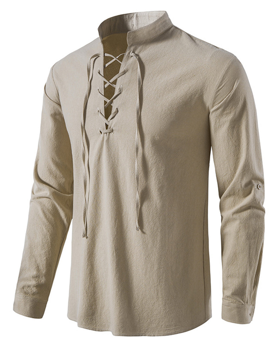 Macymars™ Men's Cotton Linen Henley Stand Collar Casual Shirt