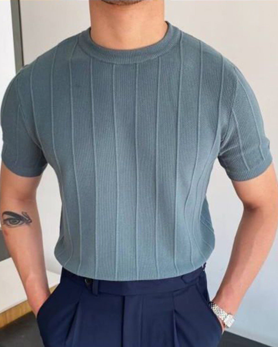 Macymars™ Men's Round Neck Plain Knitted Polo T-shirt