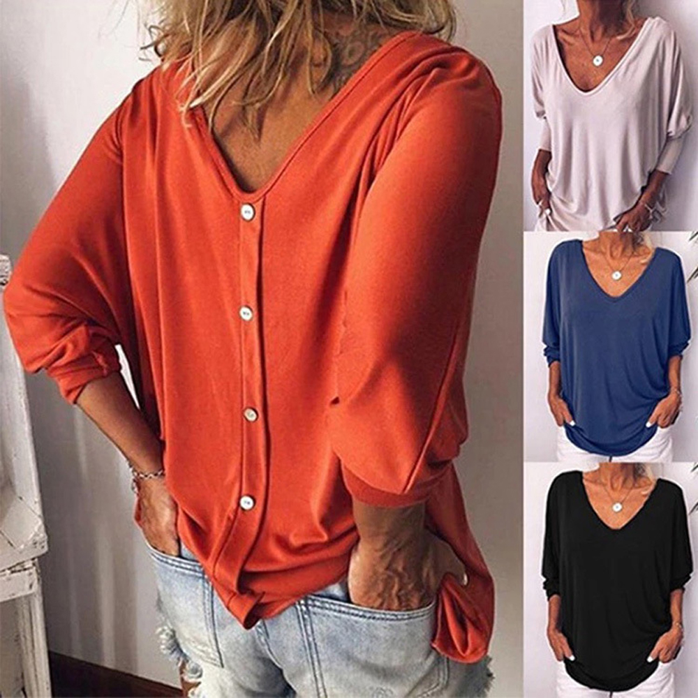 Macymars™ Women's Plus Size Loose Batwing 3/4 Sleeve Blouse Buttons T Shirts V Neck Tops