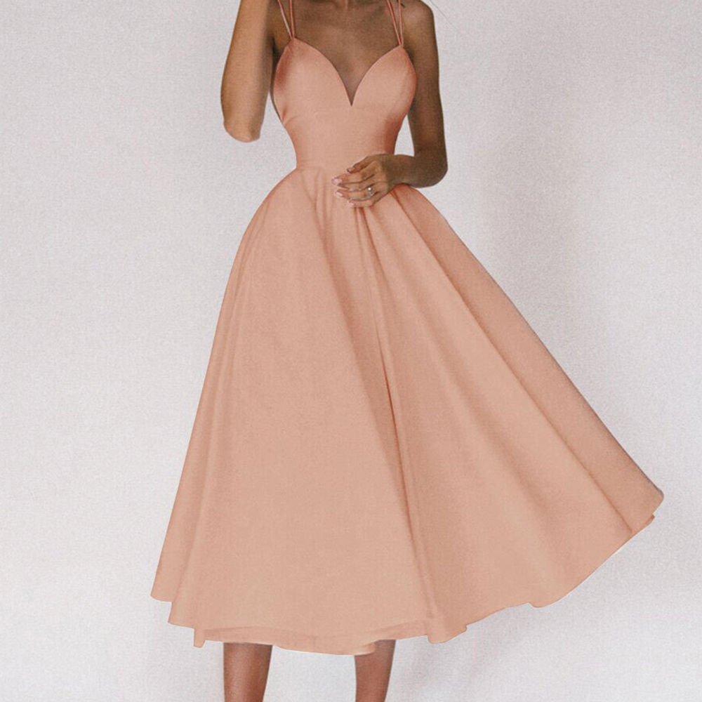 Macymars™ Multicolor Suspenders Sexy Mid-waist Petal V-neck Collarbone Swing Midi Dress