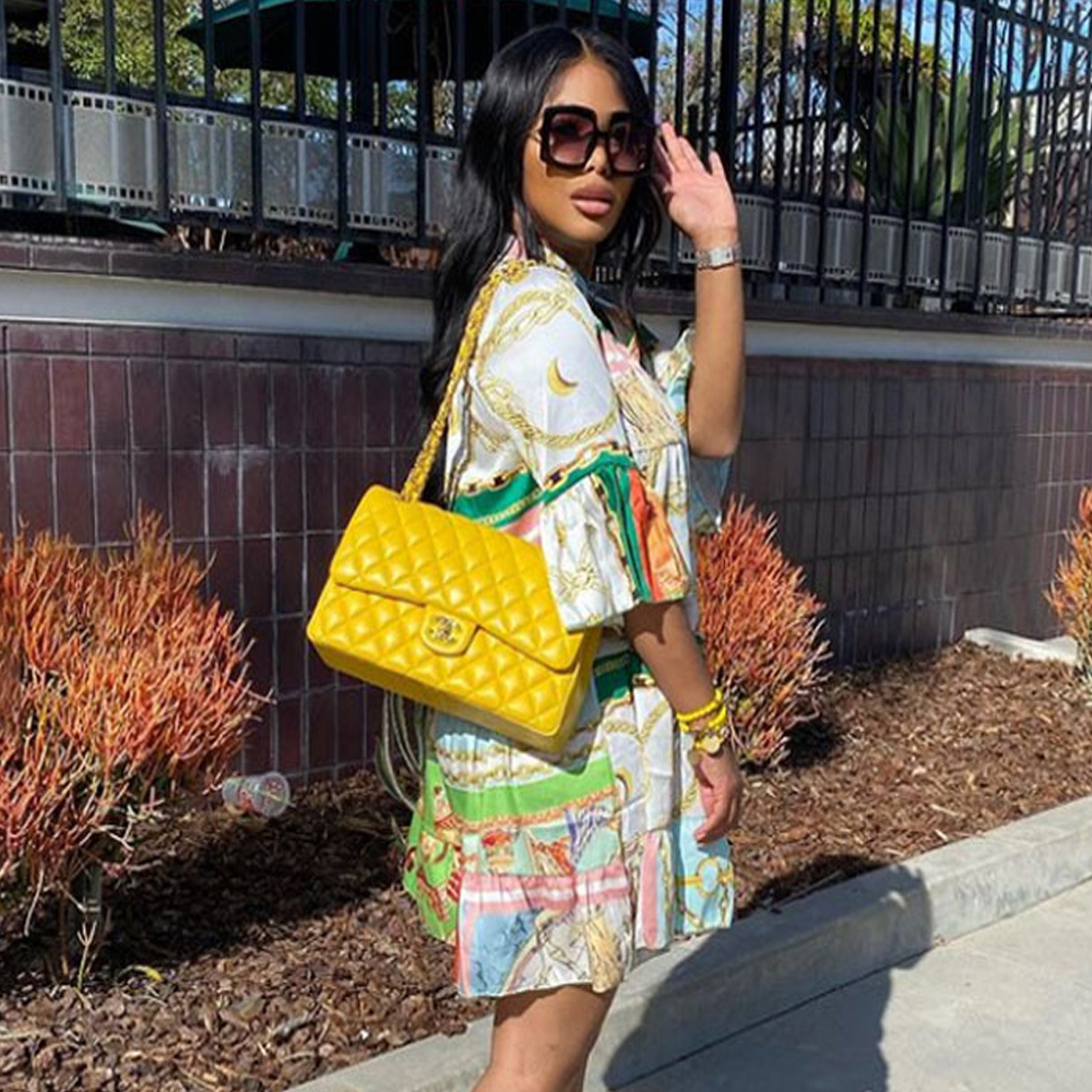 Macymars™ Summer Fashion Casual Loose Printing Trend Stand Collar Three-quarter Sleeve Mid-waist Dress