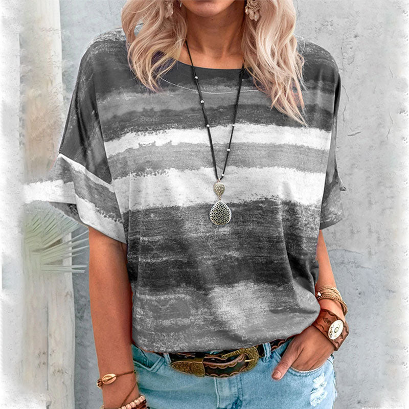 Macymars™ Fashion Casual Striped Gradient Print Crew Neck Women's T-Shirt