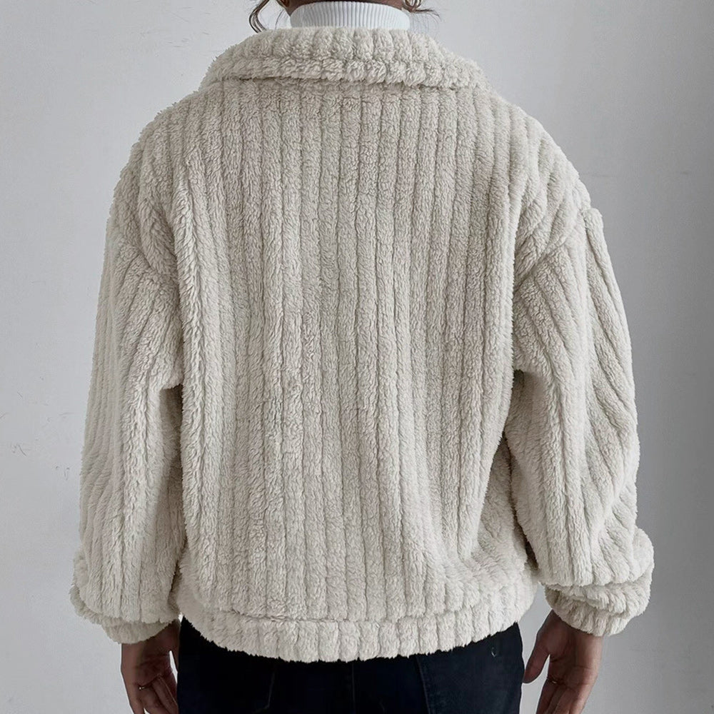 Macymars™ Women Autumn Plush Fashion Lapel Long Sleeve Jacket Casual Short Coats