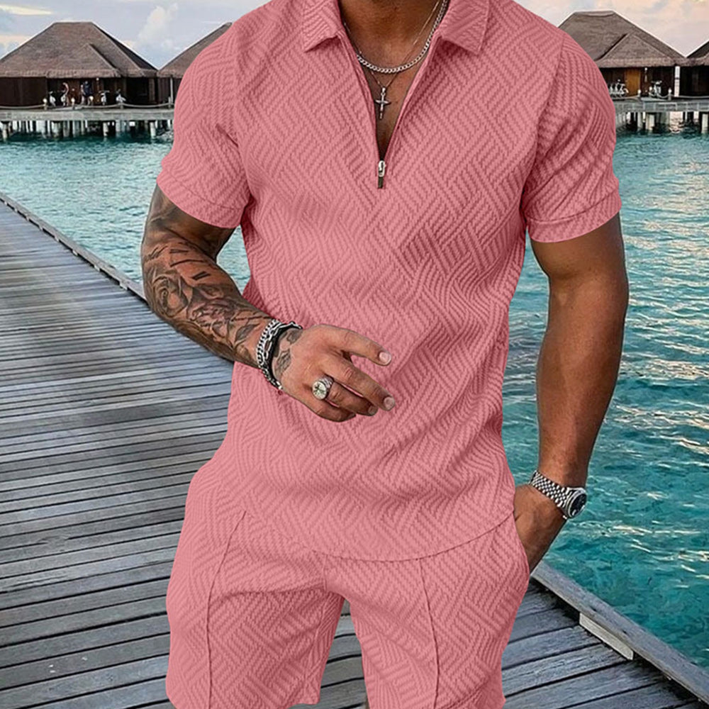 Macymars™ POLO Shirt Zipper Lapel Short Sleeved Two Piece Suit