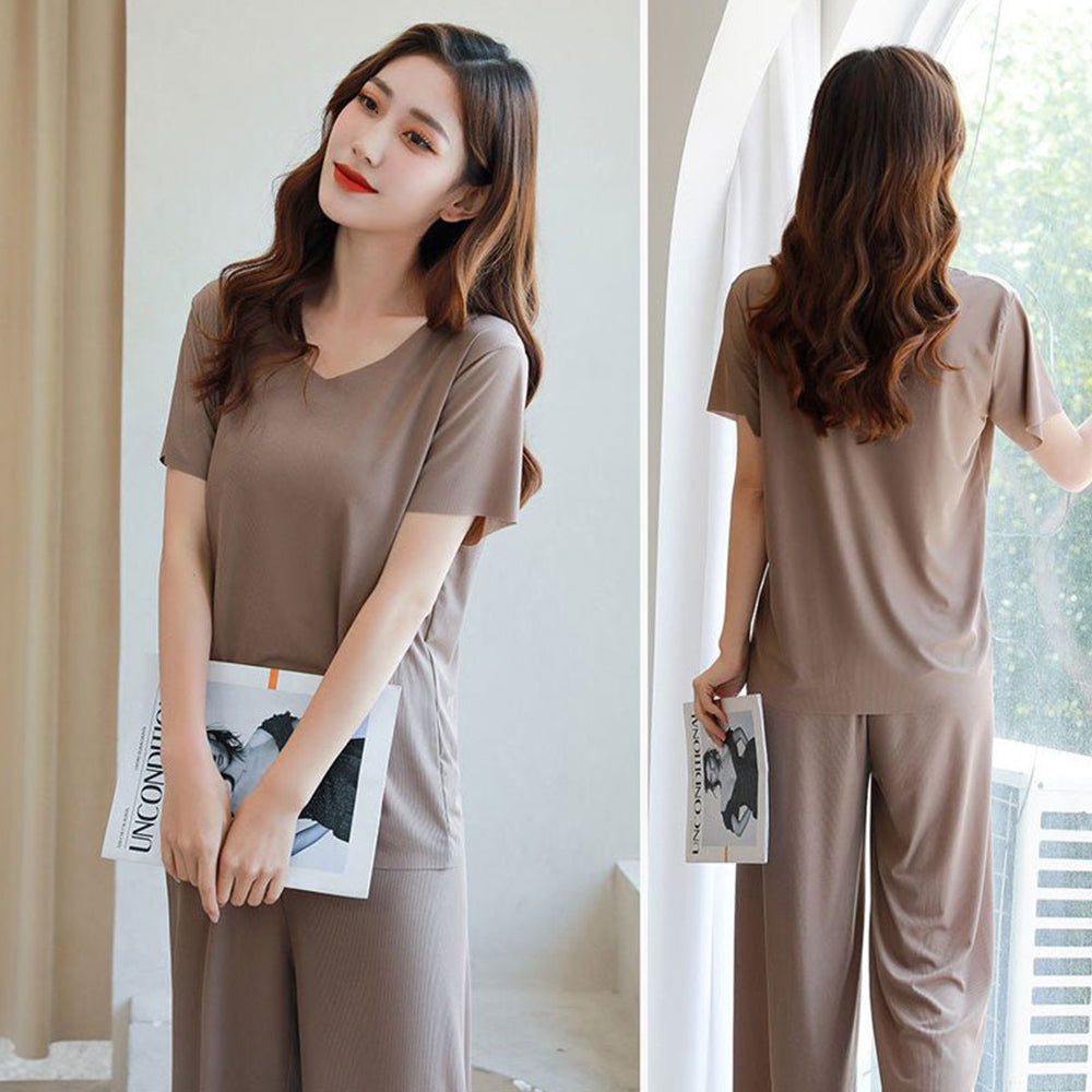 Macymars™ Ice Silk T-Shirt And Wide-leg Pants Two Piece Set