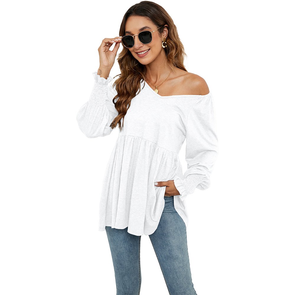Macymars™ 2022 Autumn And Winter New Women's V-neck Bubble Long-sleeved Cummerbund Top T-shirt