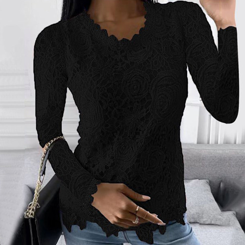 Macymars™ Women's Lace Crew Neck Long Sleeve Top