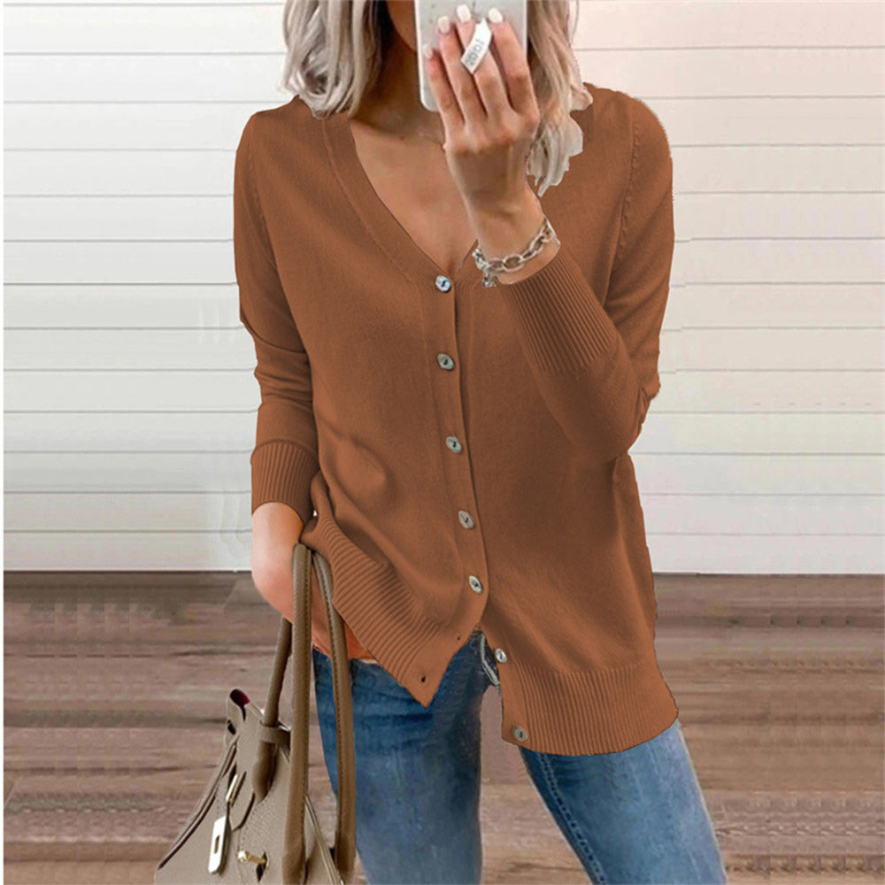 Macymars™ Women Solid Button Sweater Cardigan Coat