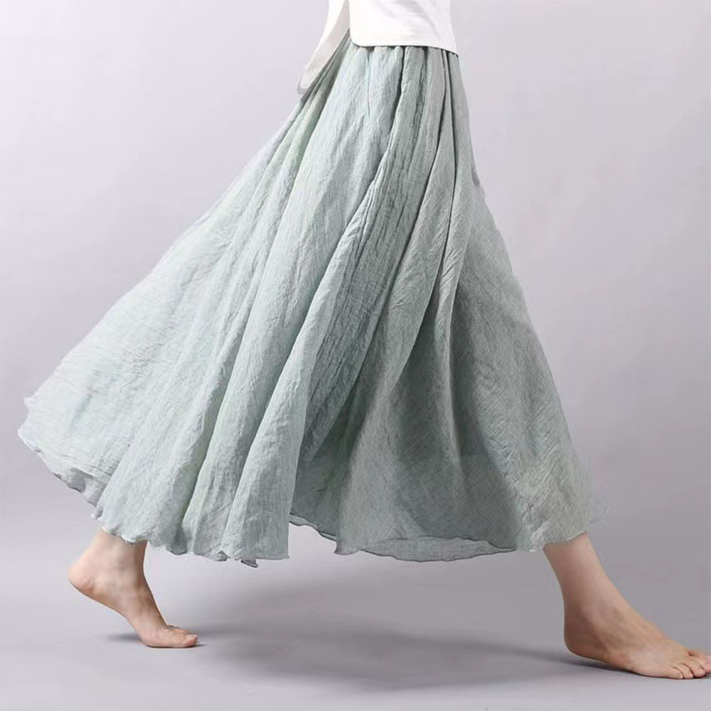 Macymars™ Literary Large Size Cotton And Linen Elastic Waist Half Body A-line Large Swing Skirt