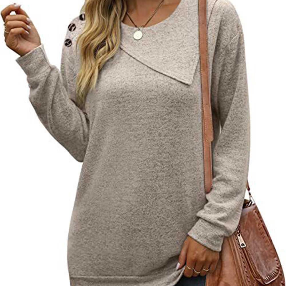 Macymars™ Women's Round Neck Button Long-sleeved Sweatshirt T-shirt