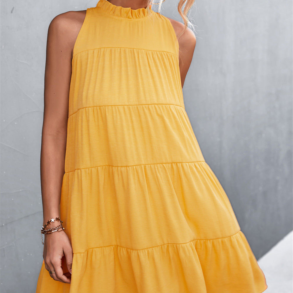 Macymars™ 2022 Women Summer Loose Halter Sleeveless Short Dress Ruffle Tiered Boho Mini Dress