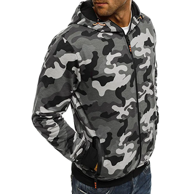 Macymars™ Mens Camouflage Hooded  Zip Up Jacket Sweatshirt