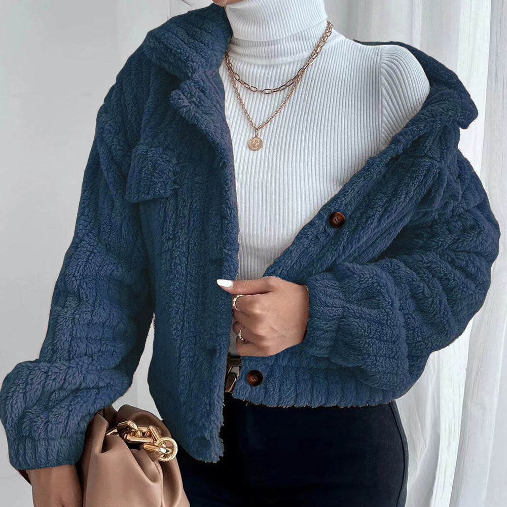 Macymars™ Women Autumn Plush Fashion Lapel Long Sleeve Jacket Casual Short Coats