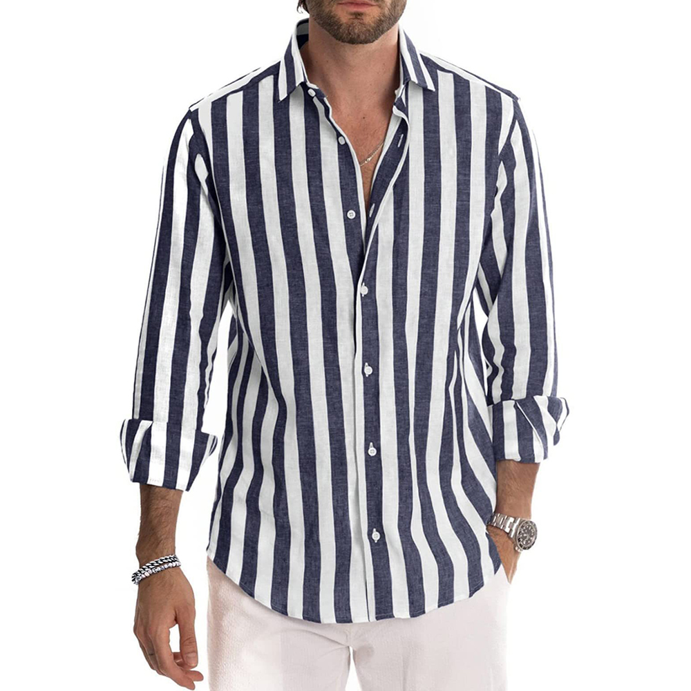 Macymars™ Mens Fashion Striped Button Down Print Lapel Shirt