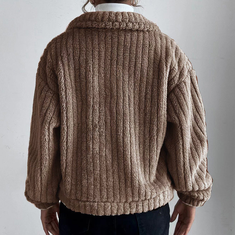 Macymars™ Women Autumn Plush Fashion Lapel Long Sleeve Jacket Casual Short Coats