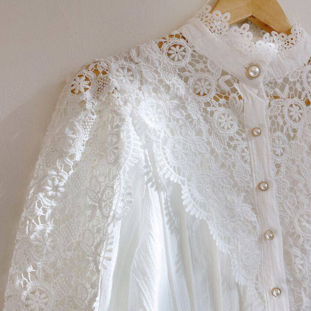 Macymars™ Women's Elegant Lace Victorian Long Sleeve Button Blouse