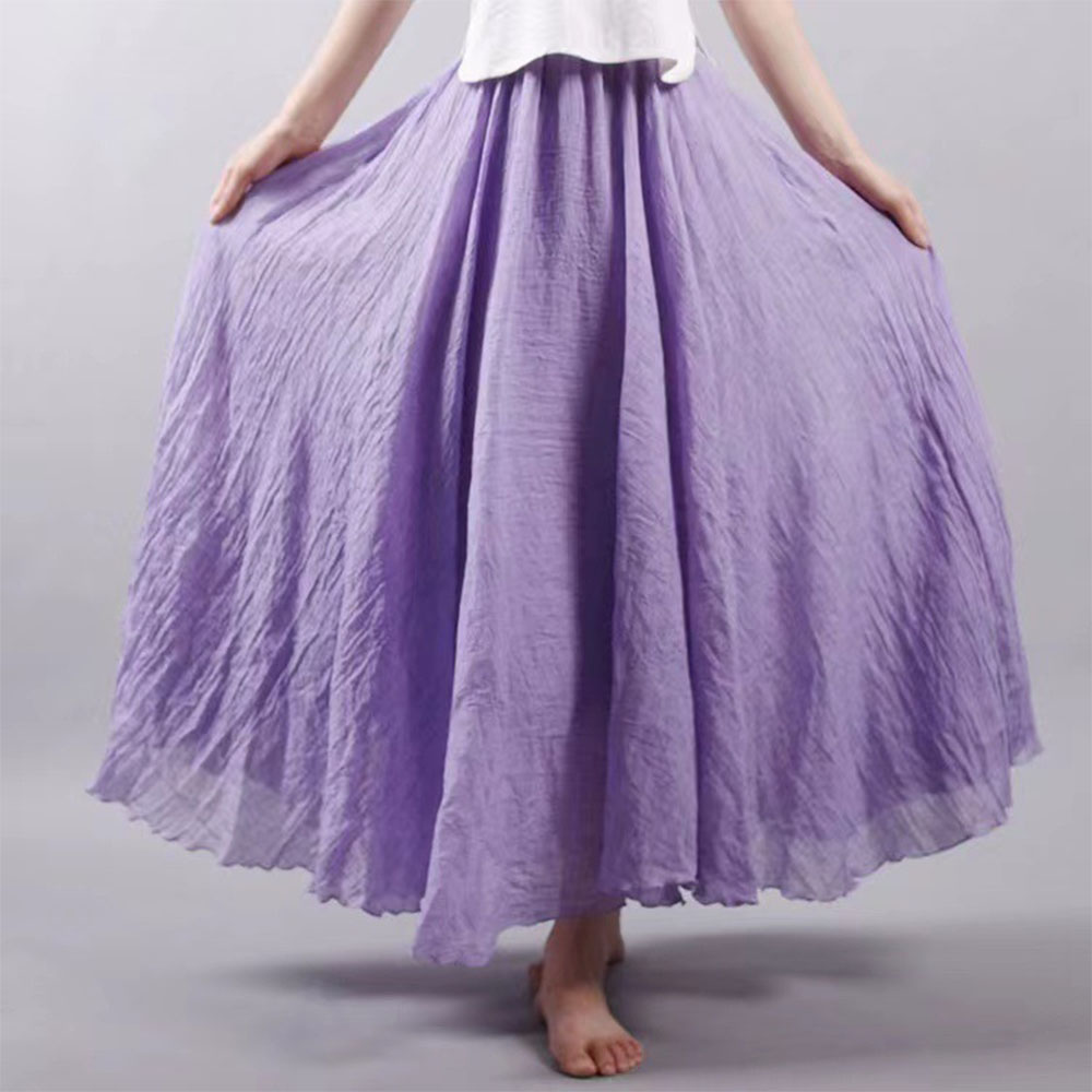Macymars™ Literary Large Size Cotton And Linen Elastic Waist Half Body A-line Large Swing Skirt