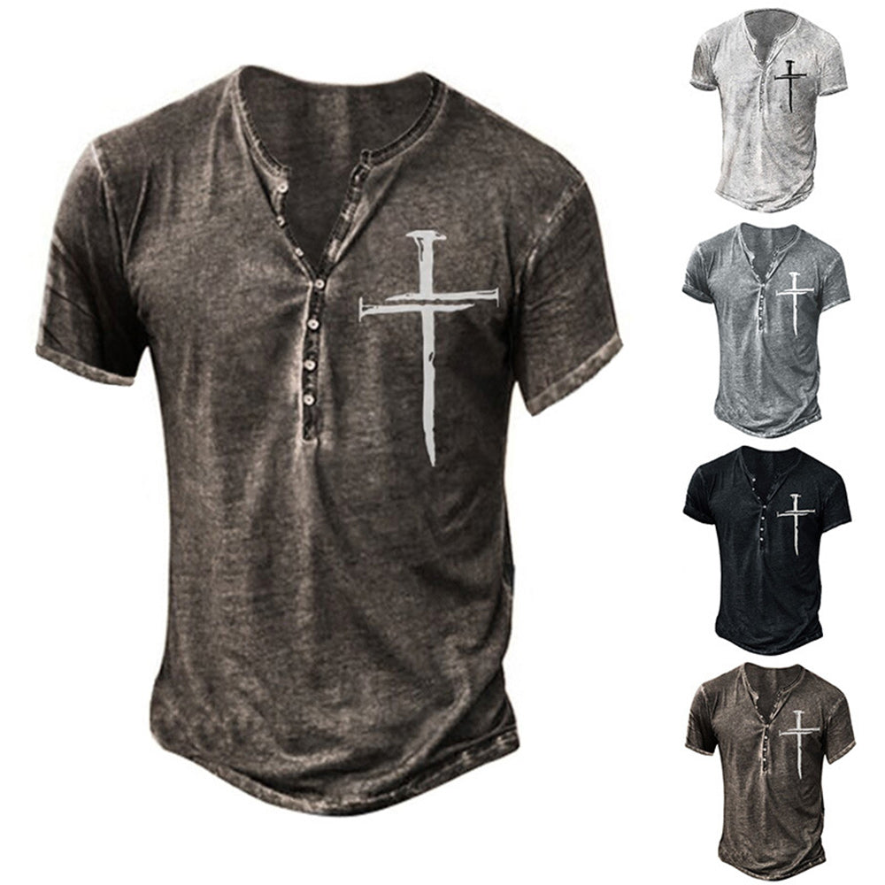 Macymars™ Mens Casual Fashion Printed V-Neck Henley T-Shirts