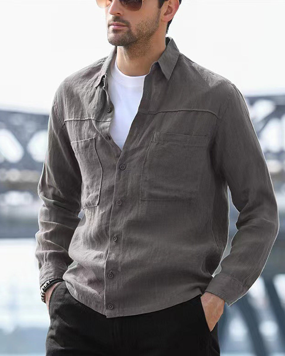 Macymars™ Men's Casual Solid Color Long Sleeve Lapel Shirts