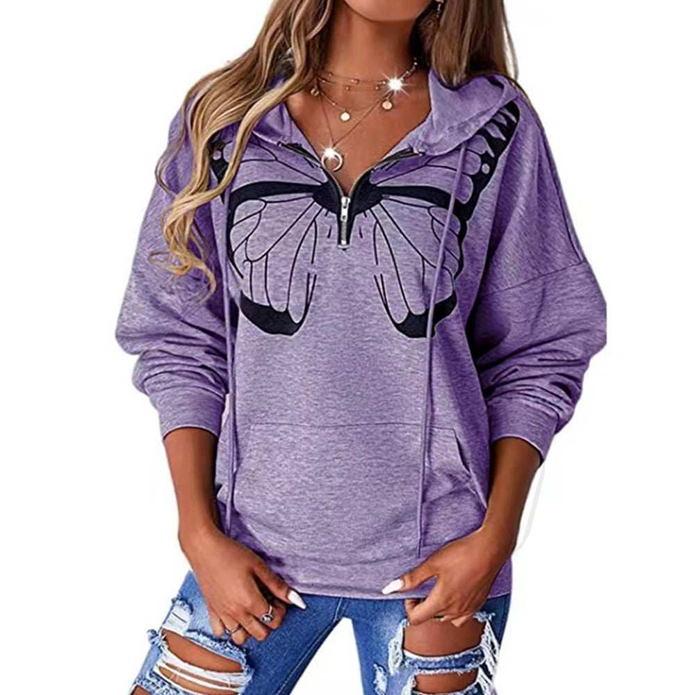 Macymars™ Women's Butterfly Print Hooded Zipper Sweatshirt