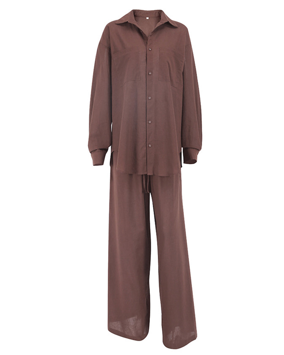 Macymars™ Loose Cotton Linen Shirt Wide Leg Pants Two Piece Set