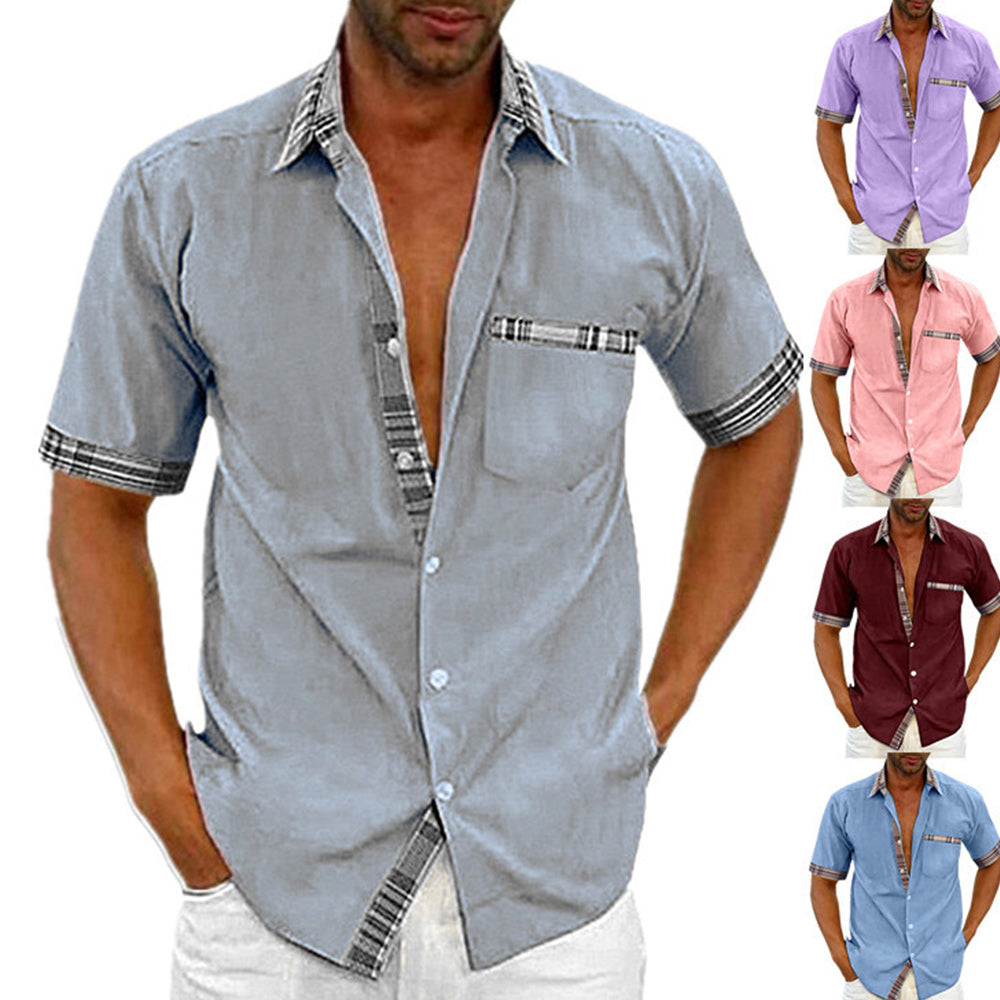 Macymars™ Men's Summer Leader Mouth Contrast Solid Color Short Sleeve Shirt