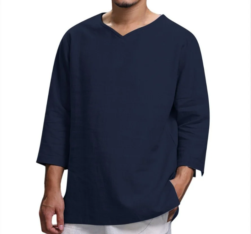 Macymars™ Men's 3/4 Sleeve Loose V-Neck Breathable Cotton Linen Casual Shirts