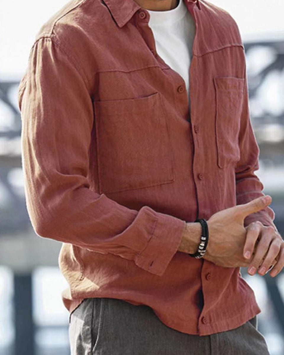 Macymars™ Men's Casual Solid Color Long Sleeve Lapel Shirts