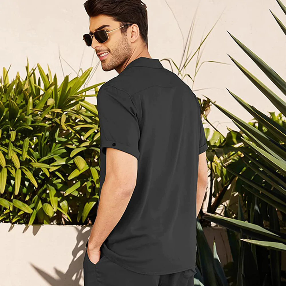 Macymars™ Mens Summer Linen Short Sleeve Shirt Shorts Suit