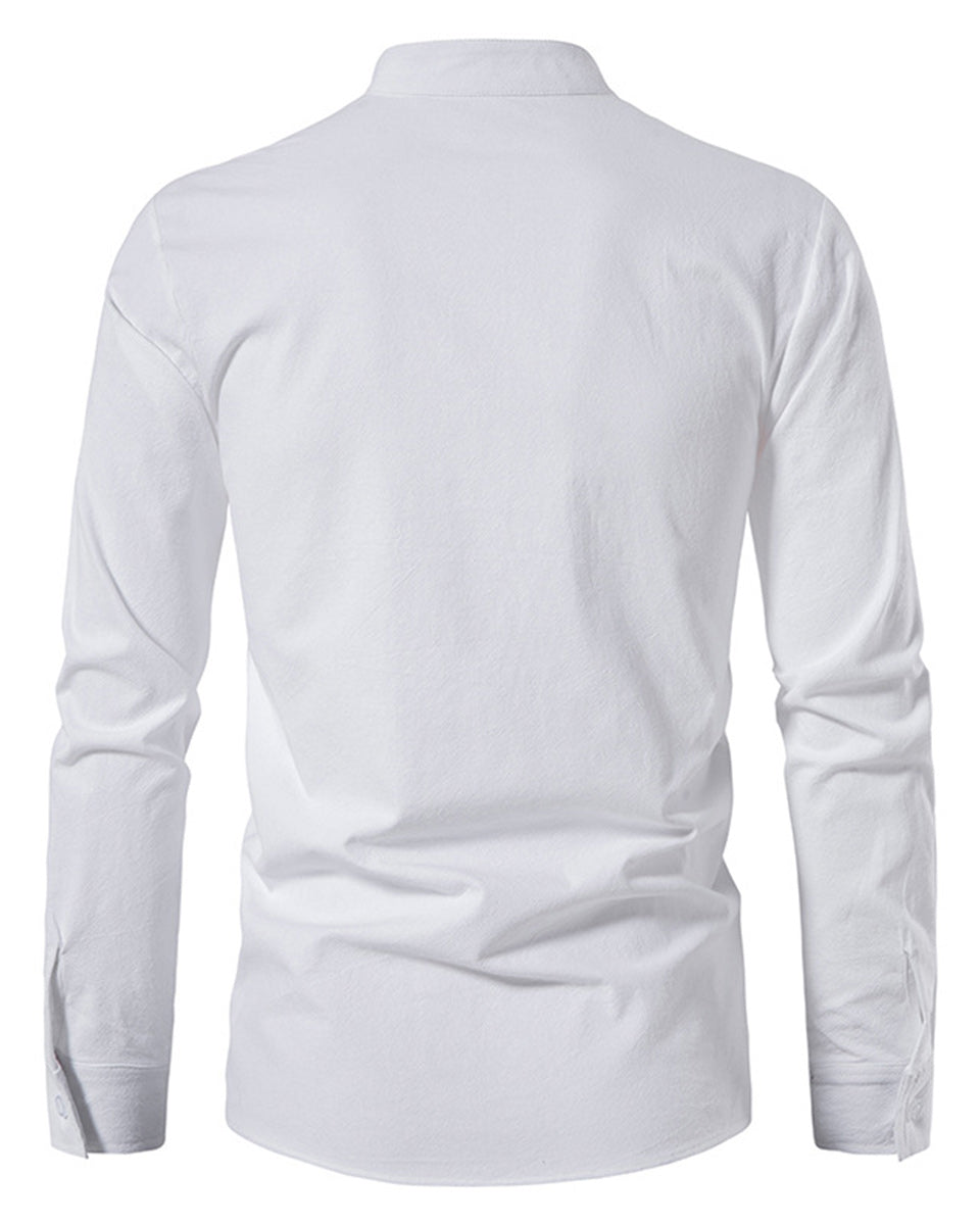 Macymars™ Men's Cotton Linen Henley Stand Collar Casual Shirt