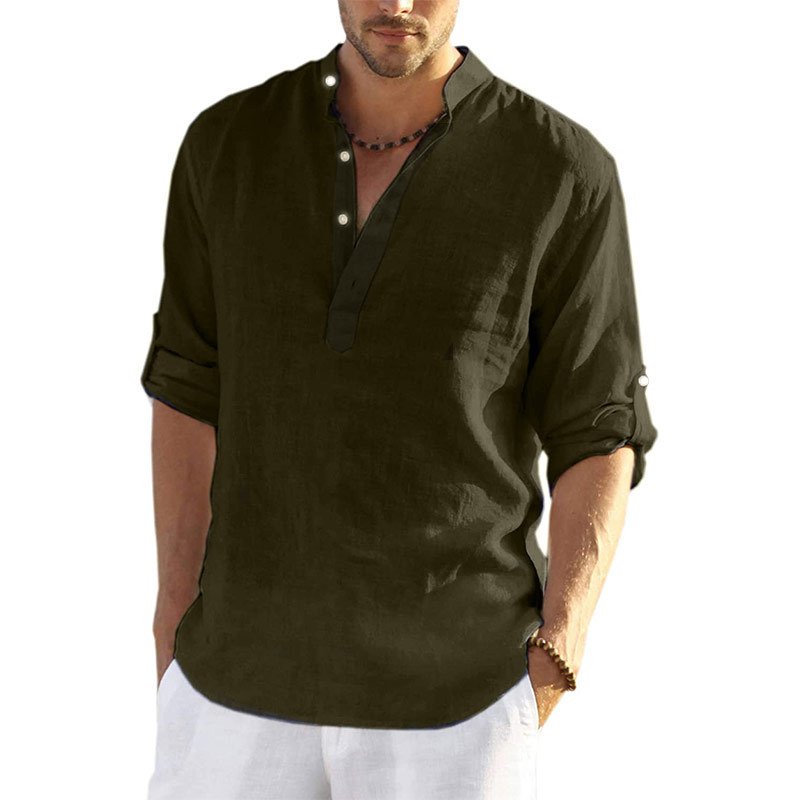Macymars™ Men Casual Half Sleeve Solid Color Cotton Linen Shirts