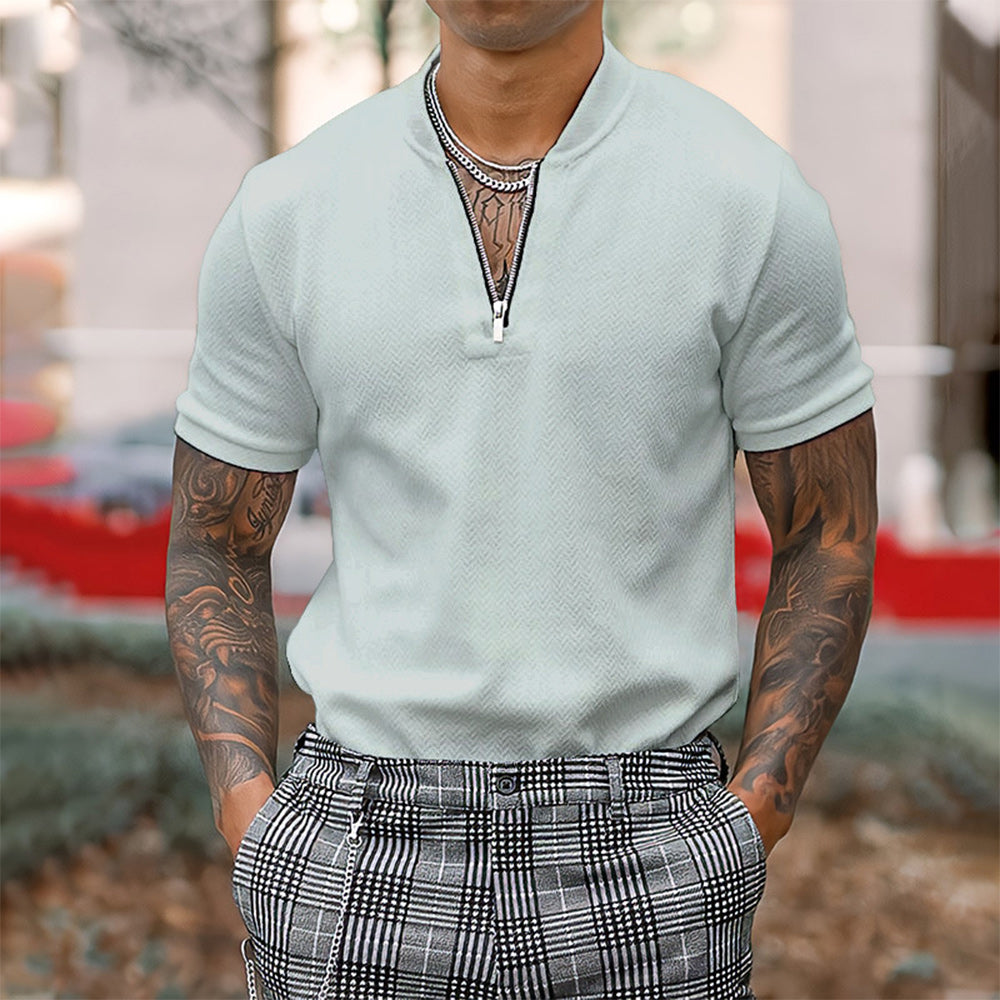 Macymars™ Stand Collar Zip Short Sleeve Polo Shirt