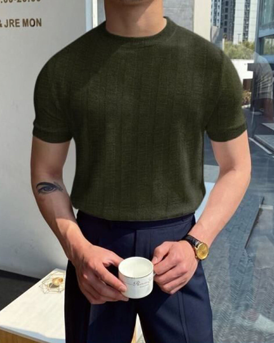 Macymars™ Men's Round Neck Plain Knitted Polo T-shirt