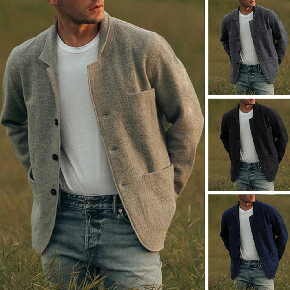 Macymars™ Men's Retro Style Jacket Single Breasted Long Sleeve Outwear Suit Collar Coat