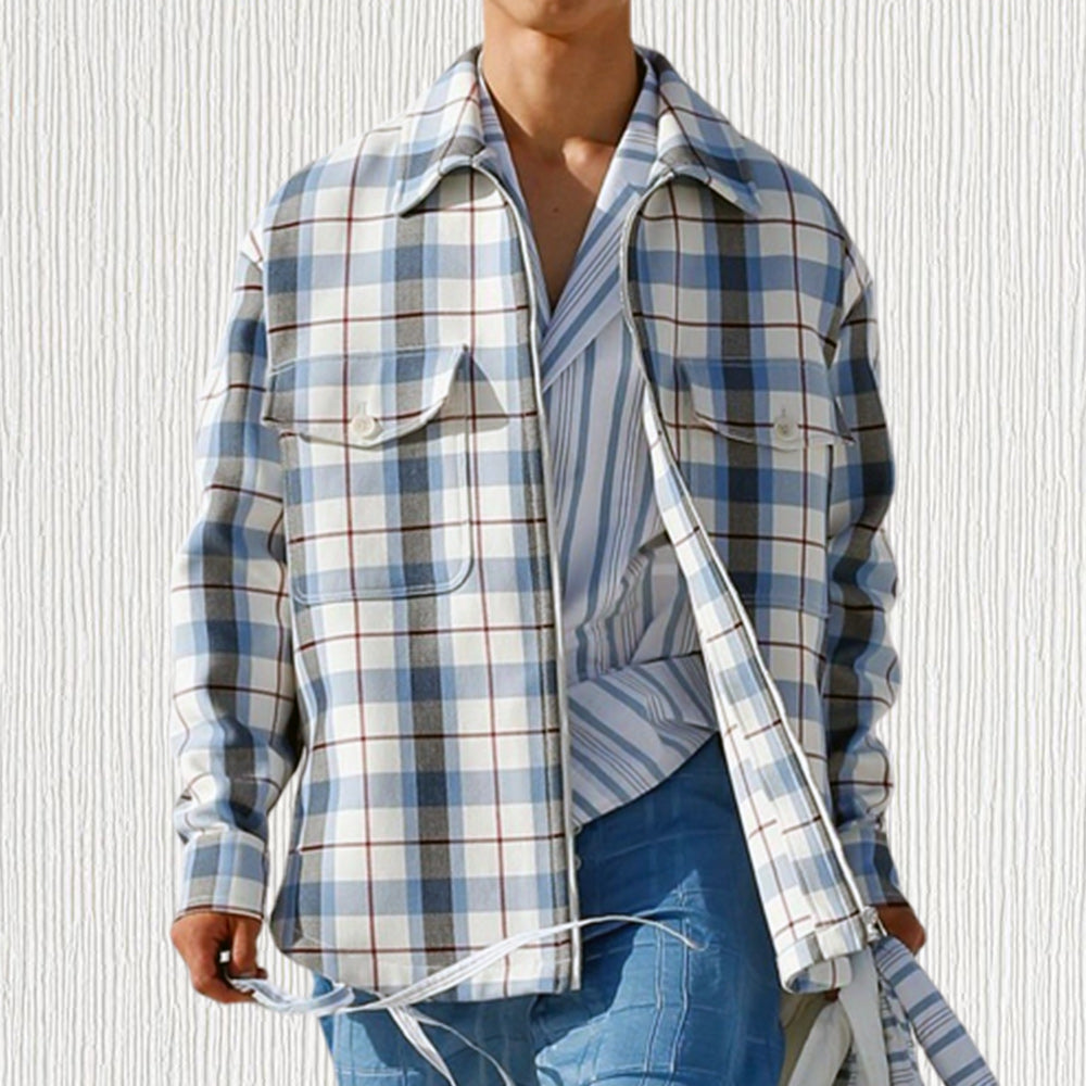 Macymars™ Autumn Men's Casual Fashion Long Sleeve Blue Plaid Shirt Jacket