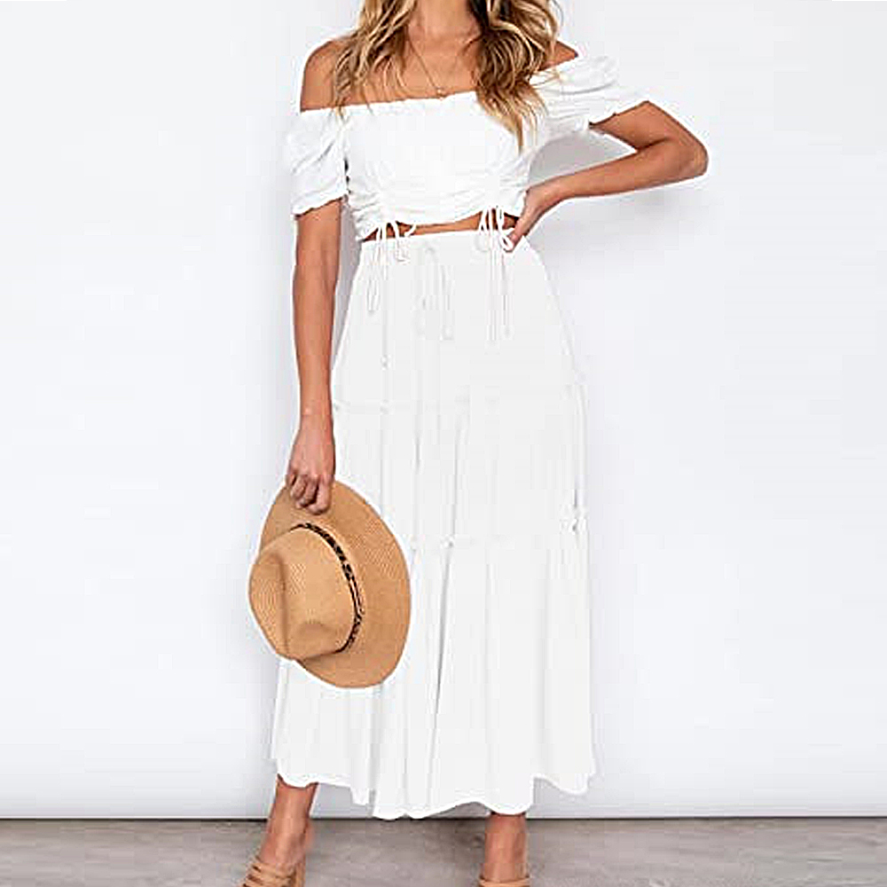 Macymars™ 2022 Summer Bohemian Elastic High Waist A Line Midi Skirt Casual Ruffle Long Skirt for Women