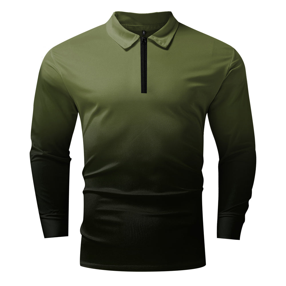 Macymars™ Men's Gradient Color Lapel Zipper Polo Shirt