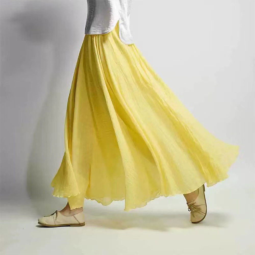 Macymars™ Literary Large Size Cotton And Linen Elastic Waist Half Body A-line Large Swing Skirt