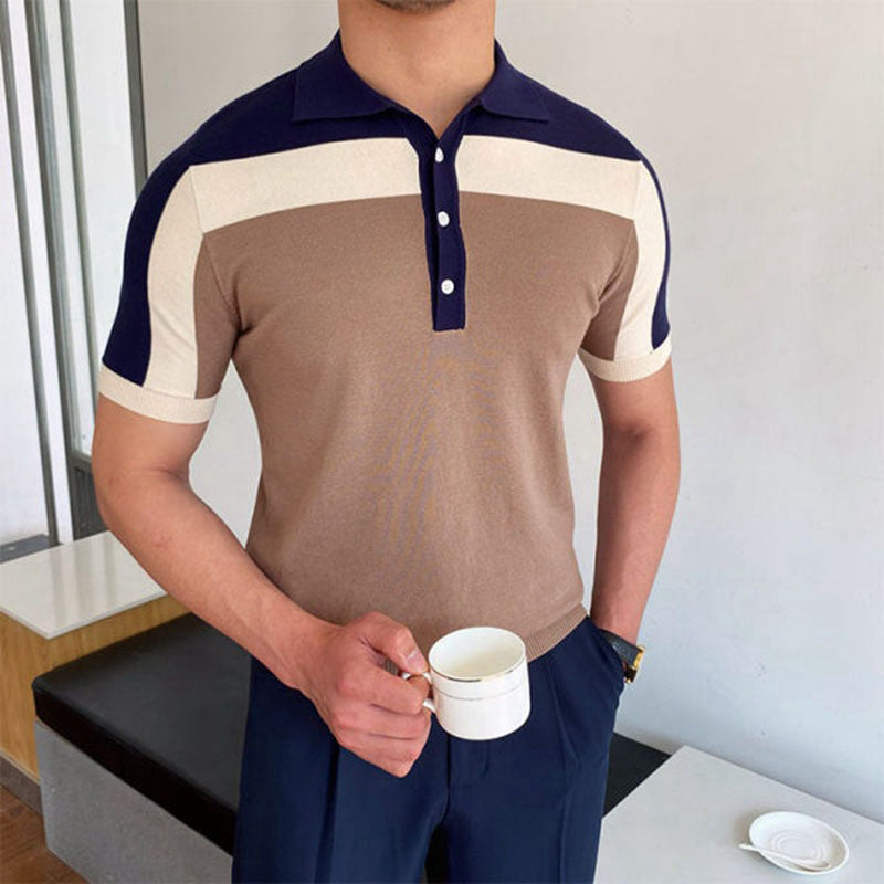 Macymars™ Casual Business Khaki Patchwork Men's Bowling Shirt