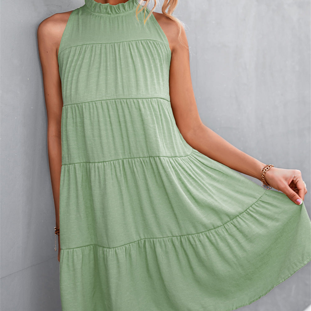 Macymars™ 2022 Women Summer Loose Halter Sleeveless Short Dress Ruffle Tiered Boho Mini Dress