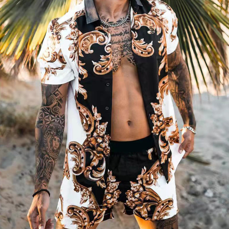 Macymars™ Men's Flower Shirt Hawaiian Sets Casual Button Down Short Sleeve Shirt and Shorts