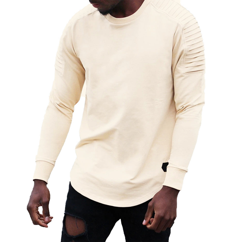 Macymars™ Men's Round Neck Solid Wrinkled Raglan Sleeve Pullover Shirt