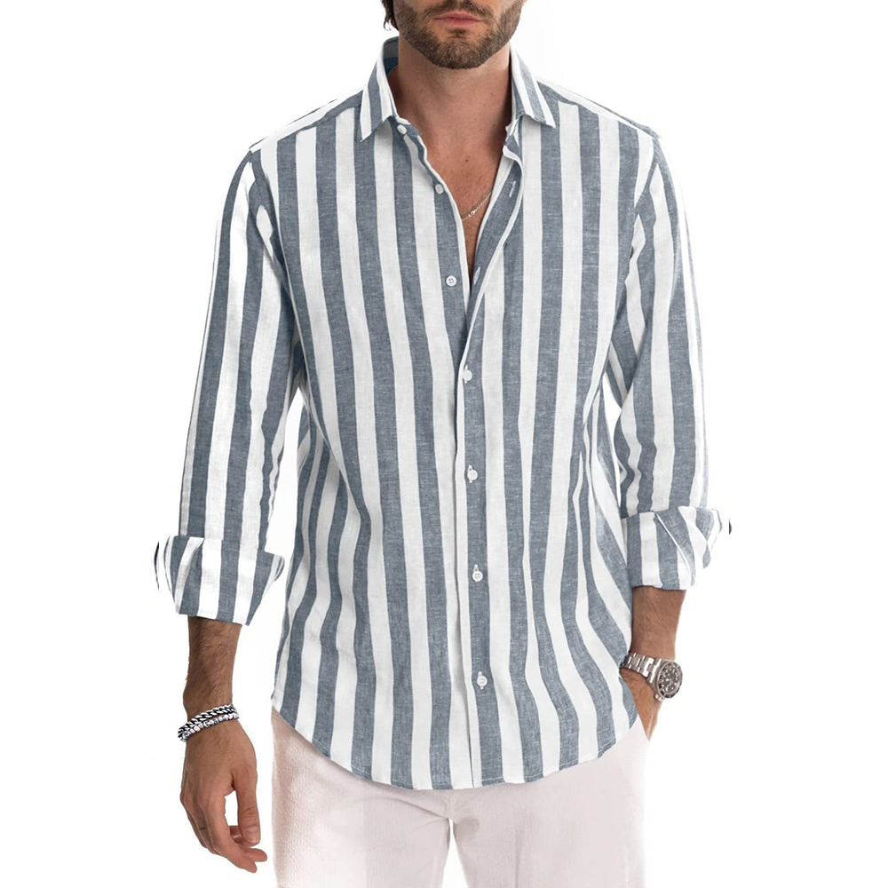 Macymars™ Mens Fashion Striped Button Down Print Lapel Shirt