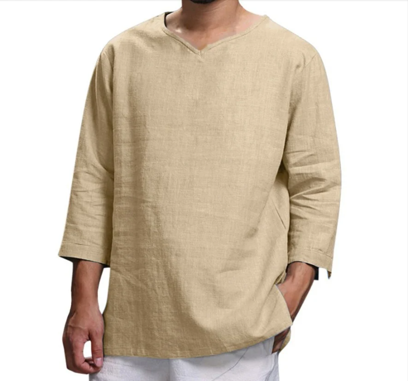 Macymars™ Men's 3/4 Sleeve Loose V-Neck Breathable Cotton Linen Casual Shirts
