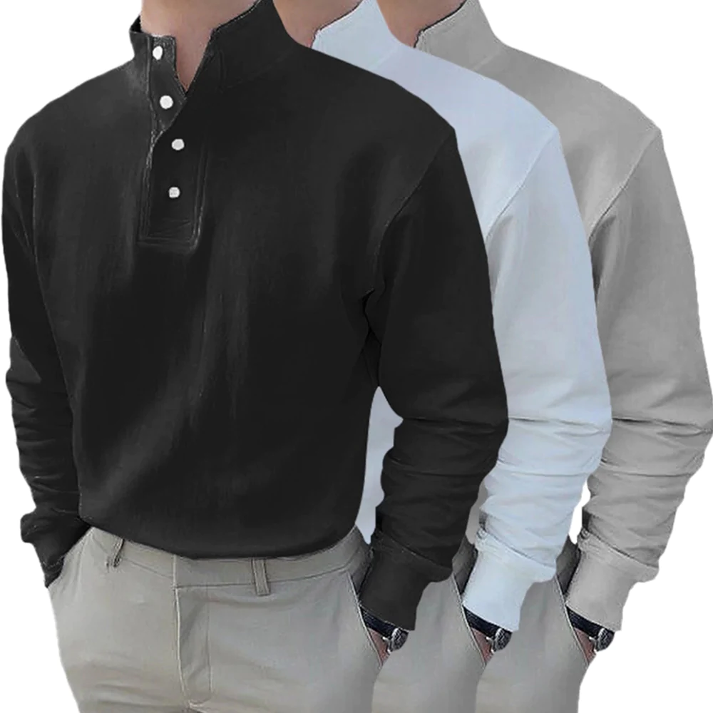 Macymars™ Gentleman's Simple Basic Stand-Up Collar Long-sleeved Polo Shirt