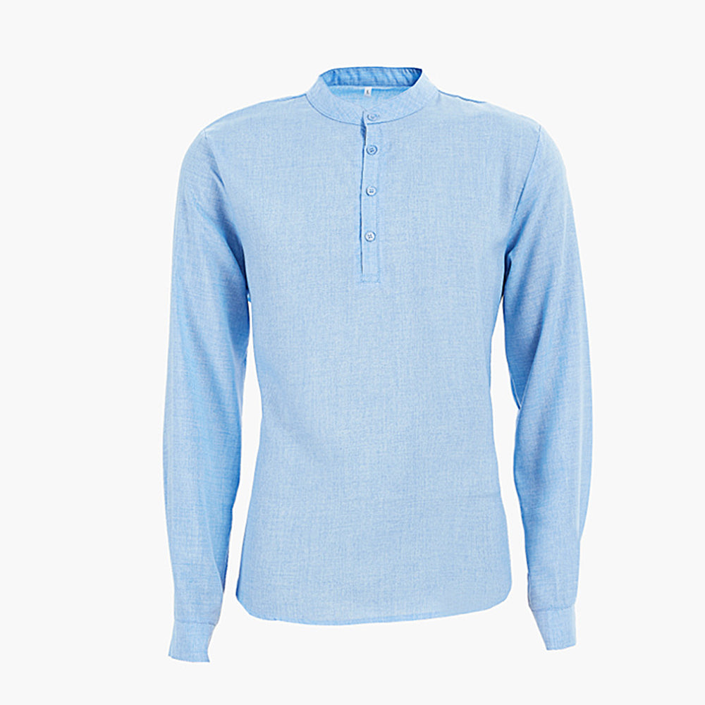 Macymars™ Men's Casual Linen Solid Color Stand Collar Long Sleeve Shirt