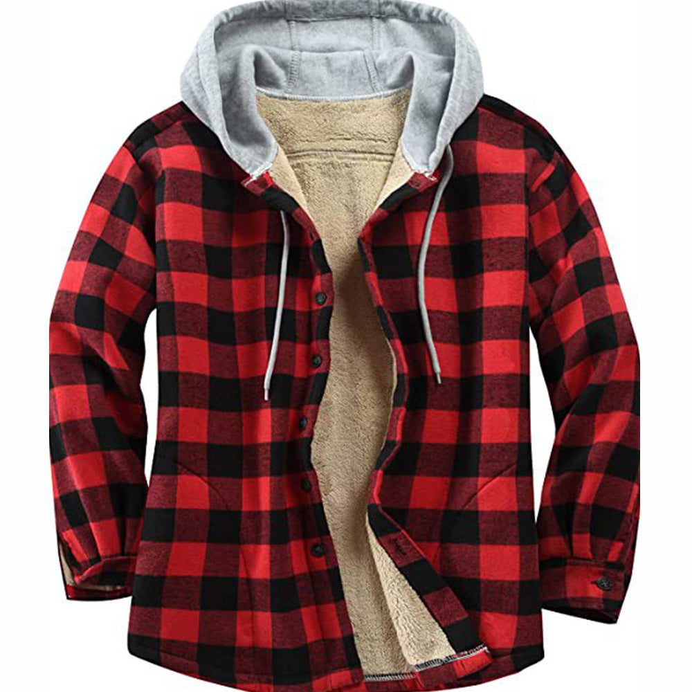 Macymars™ Men's Plaid Fleece Hooded Jacket