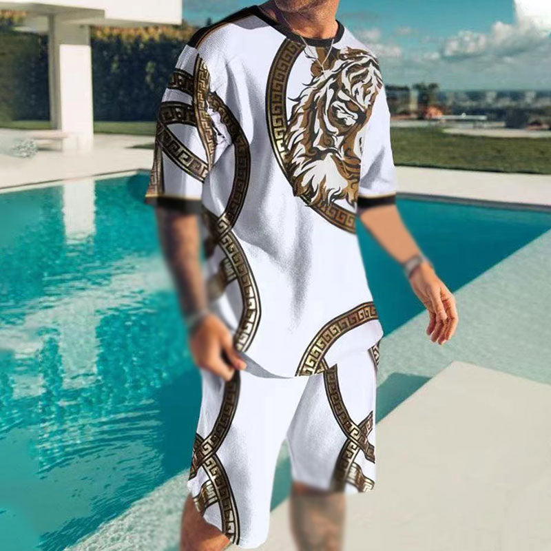 Macymars™ Summer Casual Fashion Tiger Print Oversize T-shirt Sport Shorts Men's Two Piece Set